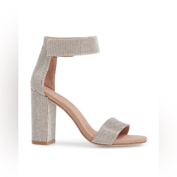 NWT Jeffery Campbell Lindsay Sandal Block Heel in Nude Suede Champagne Sparkle - Picture 2 of 12